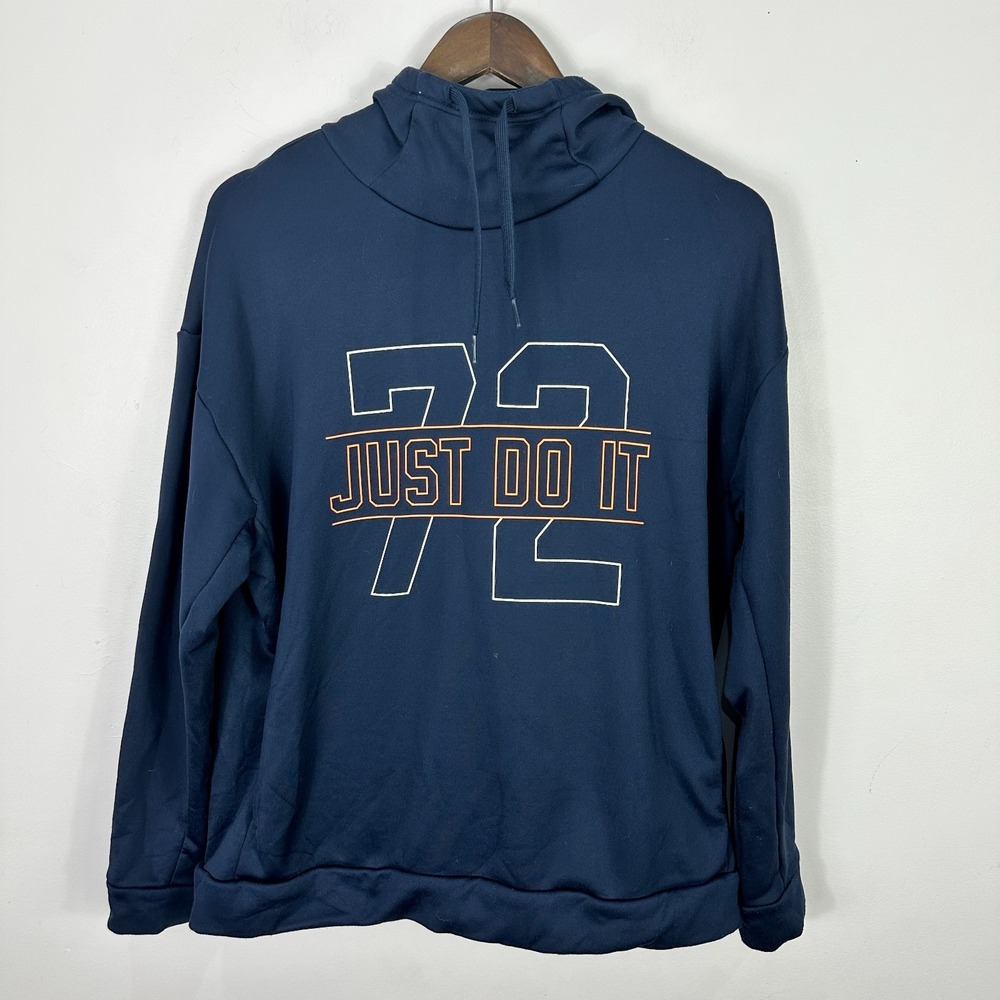 Nike‎ Just Do It 72 Sweatshirt Hoodie Mock Neck Pullover Blue Mens Size Medium